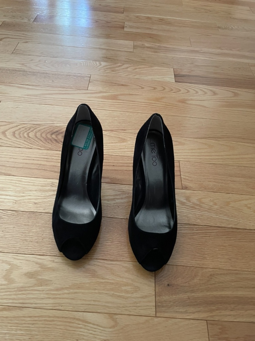 Black Suede Peep Toe Heels, Size 8